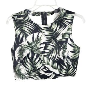 F21 tropical leaves sleeveless crop top